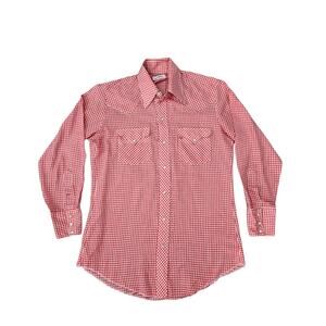 Vintage western button down Tem Tex red gingham pearl snaps